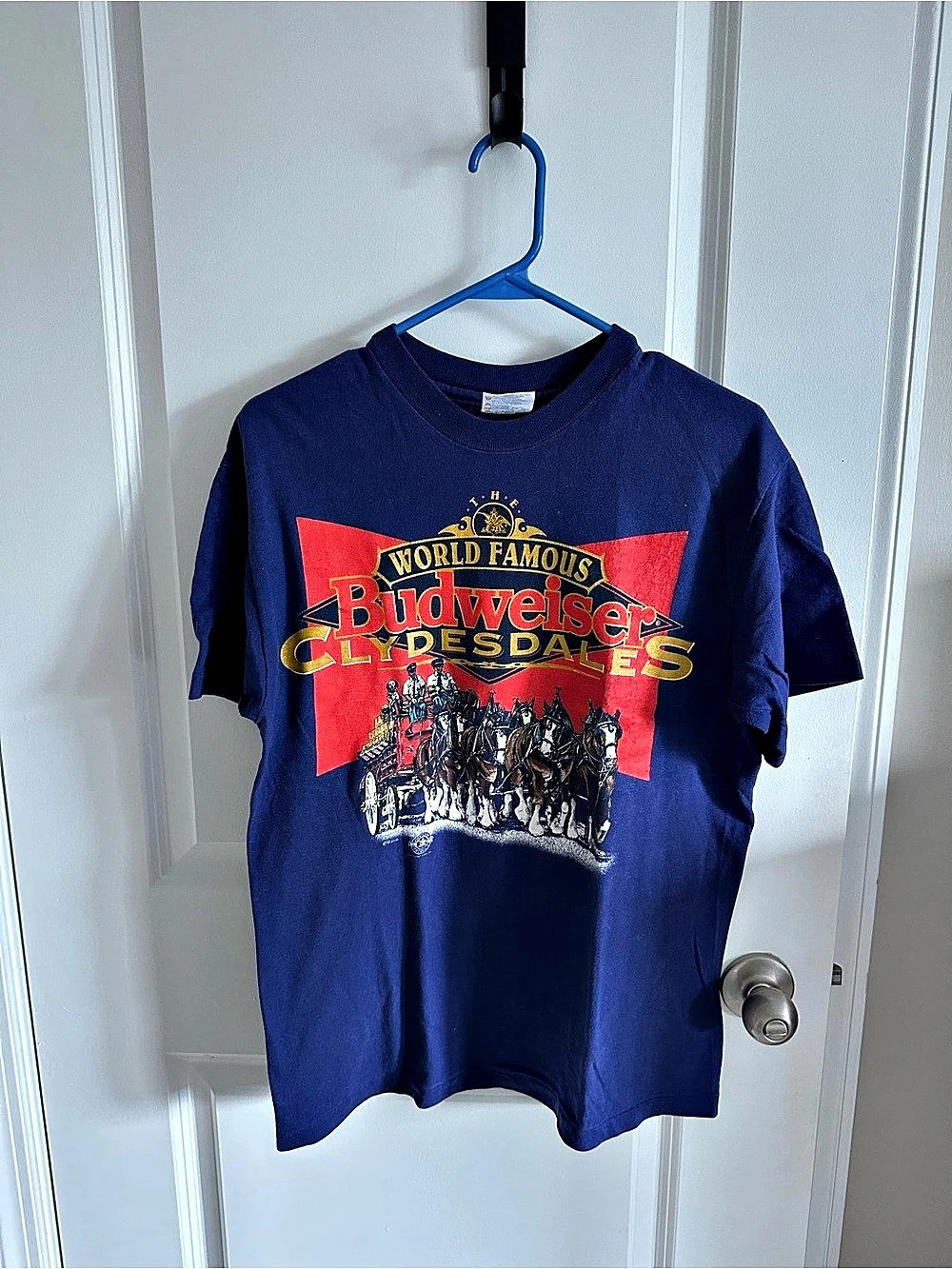 Vintage Budweiser World Famous Budweiser Clydesdales Graphic Tee Blue & Red